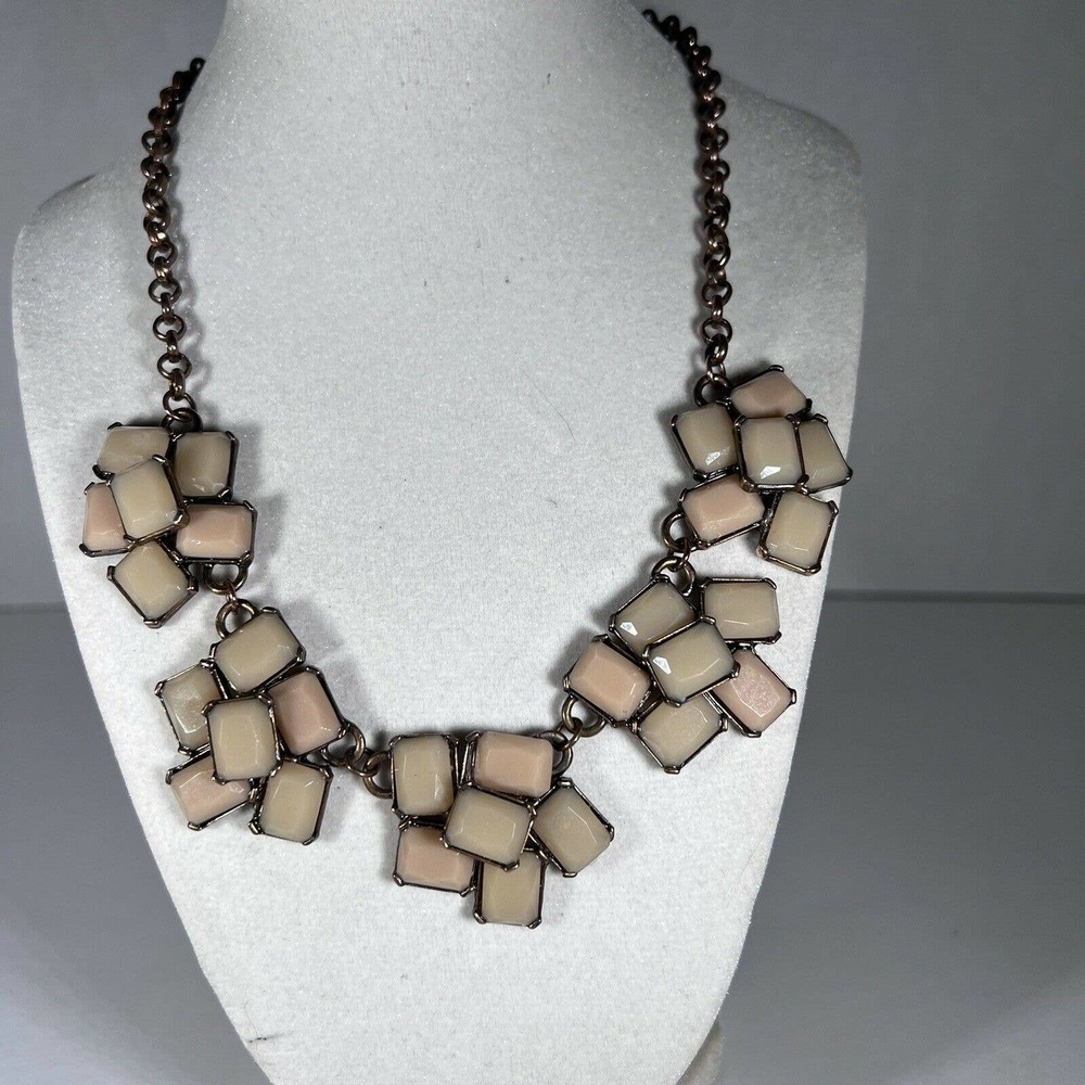 Peach Taupe Chunky Statement Necklace 17”